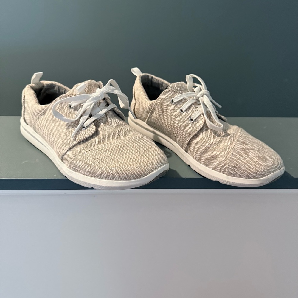 Toms Womens Del Rey Sneakers Metallic Beige Linen Size 8